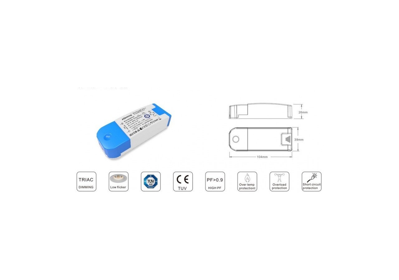 Driver LED dimmable TRIAC 43-70V-DC 250ma 20W - PE296R7025 - Barcelona LED