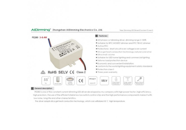 Driver LED dimmable TRIAC 25-42V-DC 200ma 8W - PE280B4220 - Barcelona LED 2