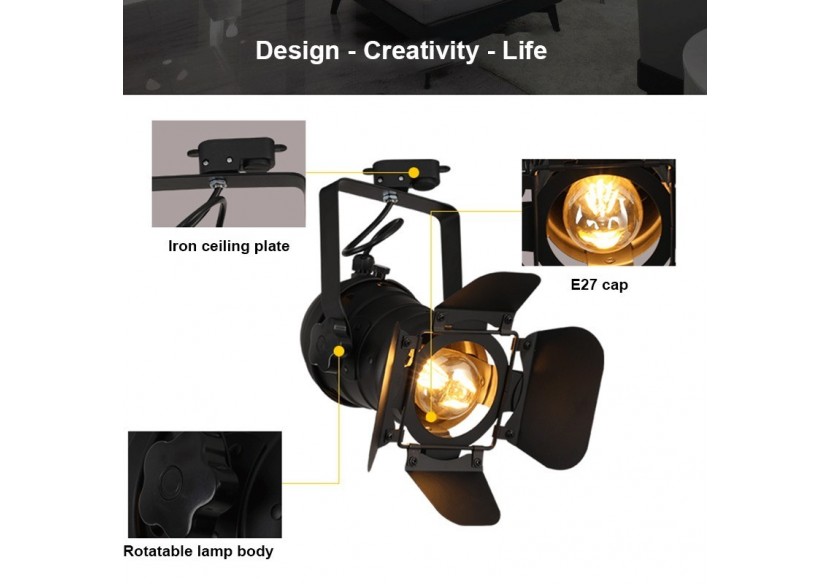 Projecteur sur rail triphasé orientable "Cinema" - E27 - LV233-TRI - Barcelona LED Projecteur sur rail triphasé orientable "Cinema" - E27 - LV233-TRI - Barcelona LED