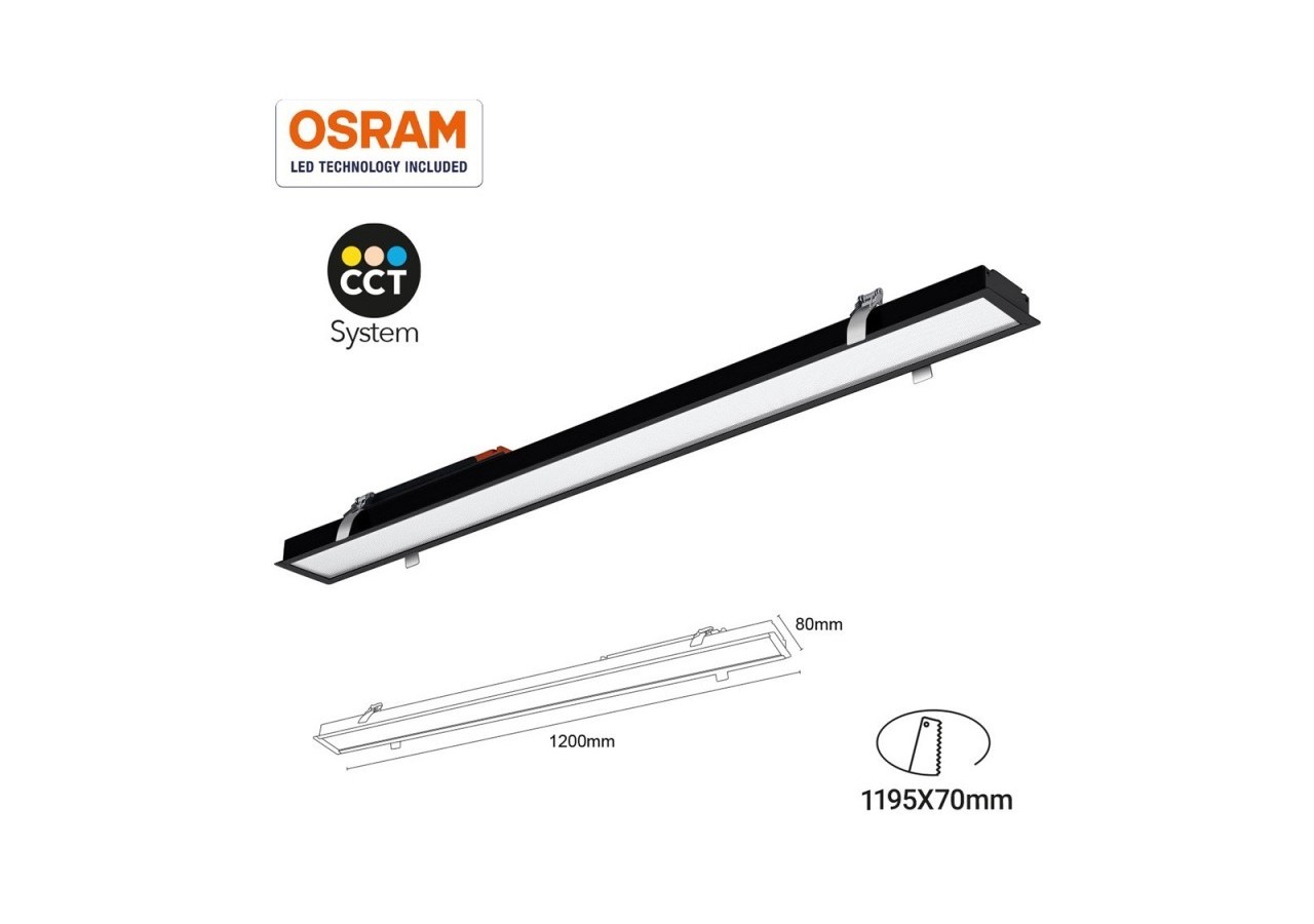 Linéaire LED encastrable CCT 40W UGR19 Puces Osram CHIP - B9091-B-CCT - Barcelona LED