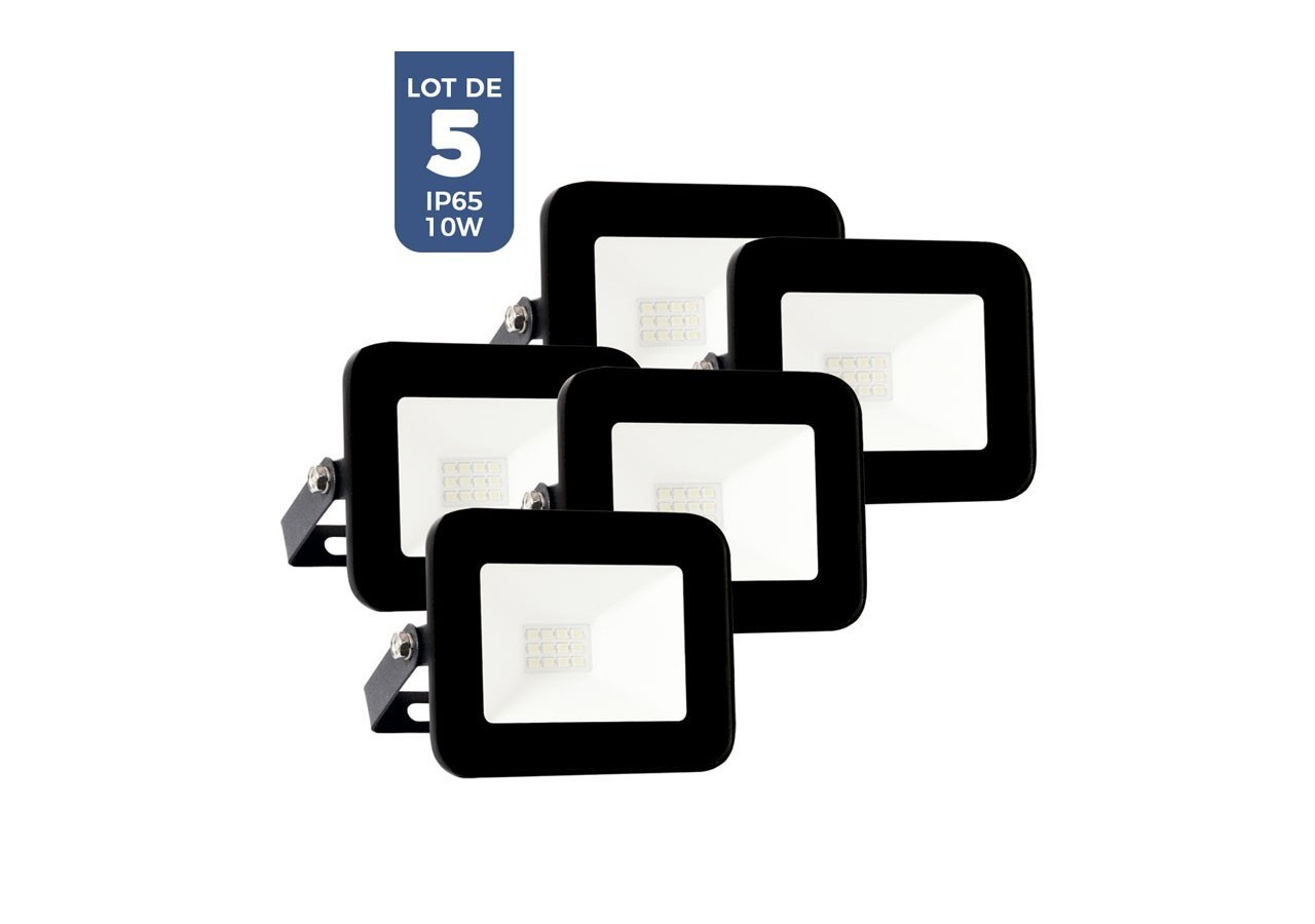 Pack de 5 Projecteur LED extérieur 10W IP65 ultra plat - K1881-5-BC - Barcelona LED