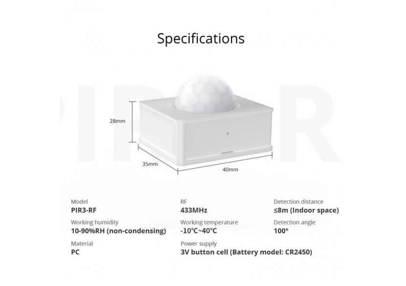 Capteur de présence 433Mhz RF PIR | SONOFF PIR3 - SONOFFPIR3 - Barcelona LED