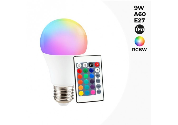 Ampoule LED RGBW A60 E27 9W avec télécommande - BC1-E27A60-RGBW - Barcelona LED