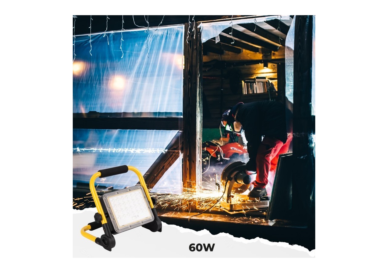 Projecteur LED 60W pour chantier portable - IP65 - 6000K - B18711-60W-BF - Barcelona LED