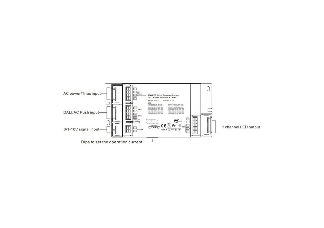 Driver Dimmable LED TRIAC DALI PUSH 0/1-10V 50W (180-1500mA) - SRP-TRIAC-50CC - Barcelona LED