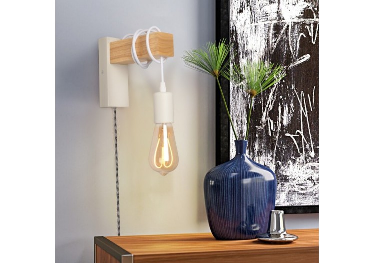 Applique murale en bois "RUDER" avec prise et interrupteur - LM130-B-EU - Barcelona LED 2