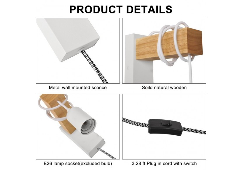 Applique murale en bois "RUDER" avec prise et interrupteur - LM130-B-EU - Barcelona LED Applique murale en bois "RUDER" avec prise et interrupteur - LM130-B-EU - Barcelona LED