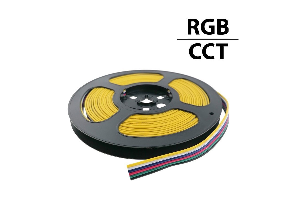 Câble RGB+CCT 6 fils diamètre 0,52mm 12-24V DC - B1693-RGB+CCT-6 - Barcelona LED