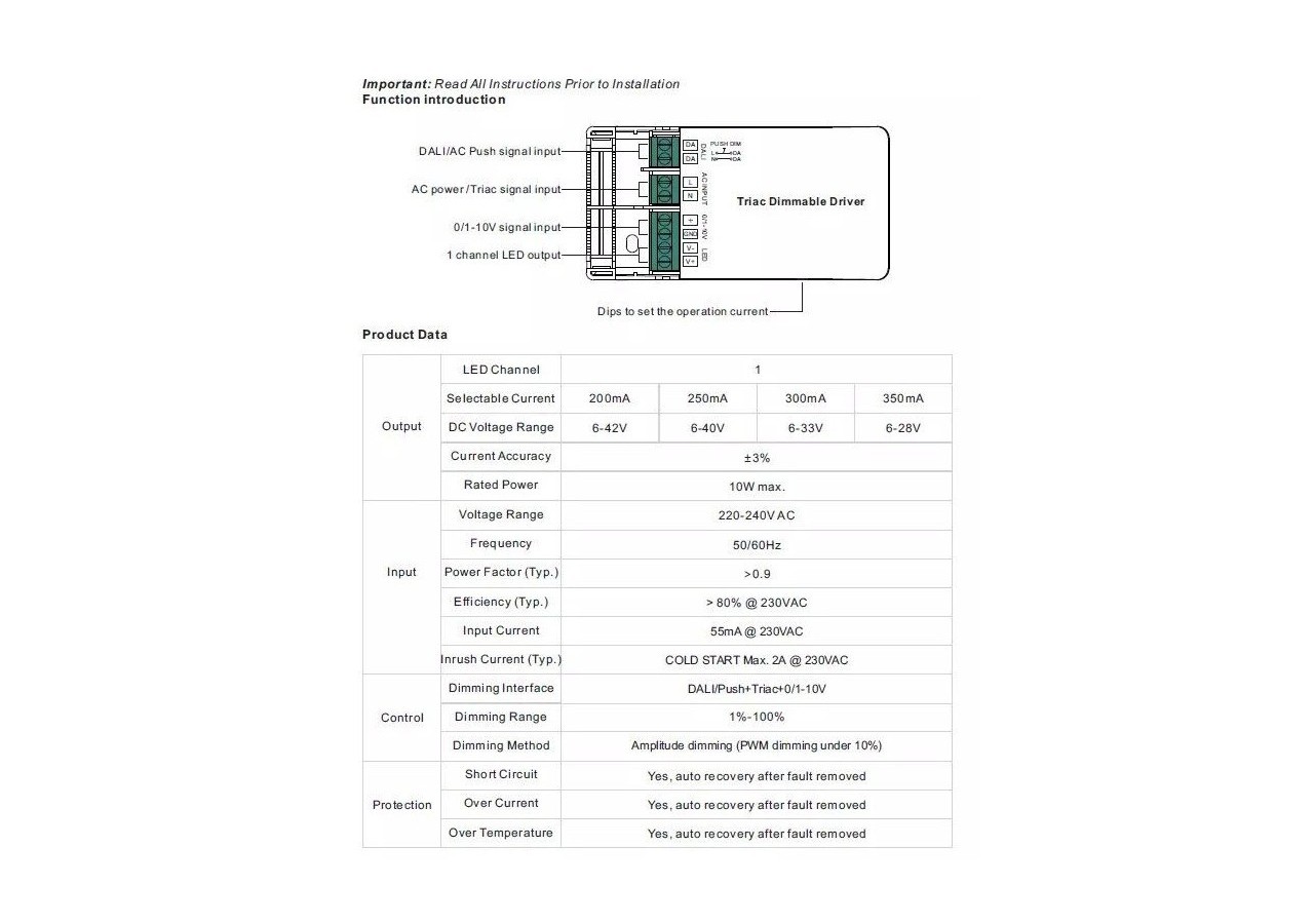 Driver Dimmable TRIAC DALI PUSH 0/1-10V 10W (200-350mA) - SRP-TRIAC-10CC - Barcelona LED
