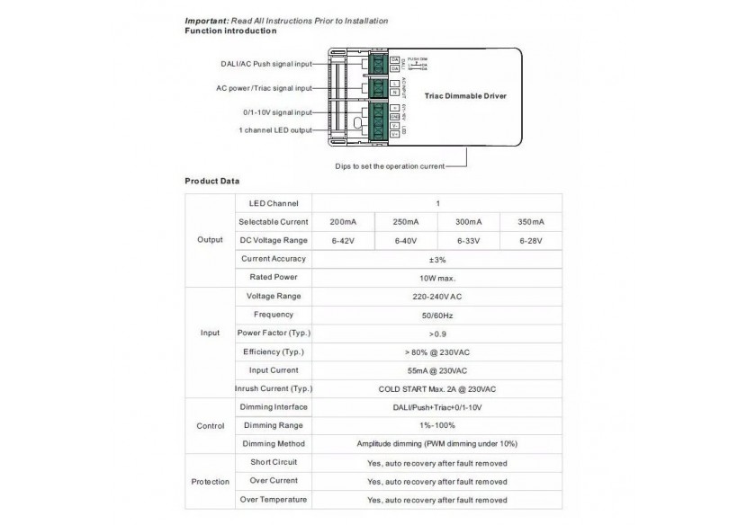 Driver Dimmable TRIAC DALI PUSH 0/1-10V 10W (200-350mA) - SRP-TRIAC-10CC - Barcelona LED