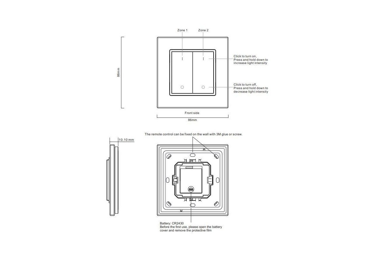 Variateur de lumière radio fréquence 2 touches | Sunrincher - SR-2833K2 - Barcelona LED