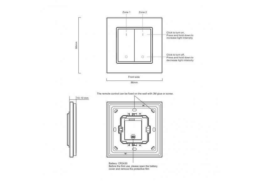 Variateur de lumière radio fréquence 2 touches | Sunrincher - SR-2833K2 - Barcelona LED