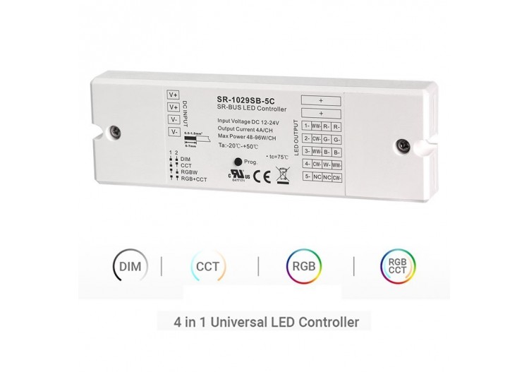 Contrôleur Bluetooth 12-24V monochrome + CCT + RGBW + RGBCCT 4 en 1 - SUNRICHER - SR-SB1029-5C - Barcelona LED