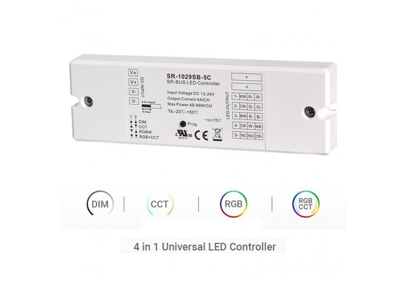Contrôleur Bluetooth 12-24V monochrome + CCT + RGBW + RGBCCT 4 en 1 - SUNRICHER - SR-SB1029-5C - Barcelona LED