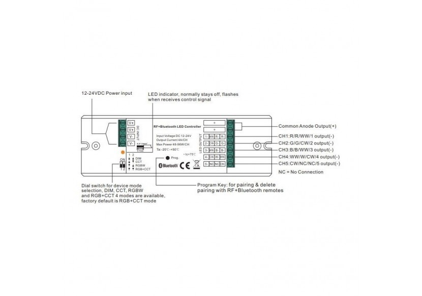 Contrôleur Bluetooth 12-24V monochrome + CCT + RGBW + RGBCCT 4 en 1 - SUNRICHER - SR-SB1029-5C - Barcelona LED