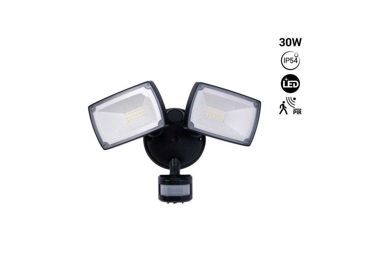 Projecteur mural double LED extérieur avec capteur PIR 30W - 4000K - IP54 - SSL01B-N - Barcelona LED