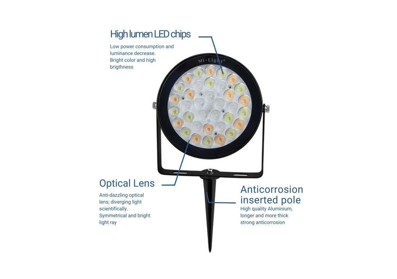 Spot LED de jardin sur piquet RGB+CCT - 25W - IP66 - RF/WiFi - Mi-Light - FUTC05 - Barcelona LED