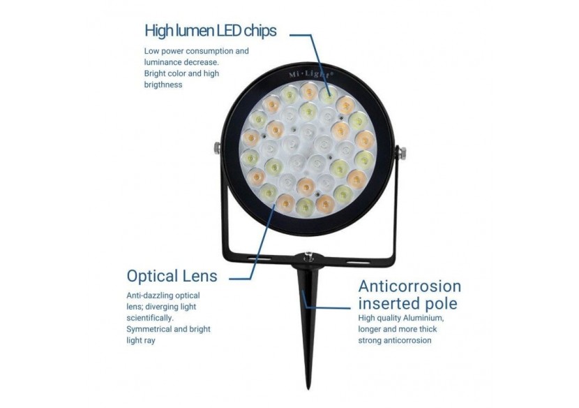Spot LED de jardin sur piquet RGB+CCT - 25W - IP66 - RF/WiFi - Mi-Light - FUTC05 - Barcelona LED Spot LED de jardin sur piquet RGB+CCT - 25W - IP66 - RF/WiFi - Mi-Light - FUTC05 - Barcelona LED