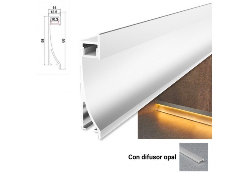 Profilé lèche mur encastrable 14x68mm (2m) - BPERFALP023-R2 - Barcelona LED Profilé lèche mur encastrable 14x68mm (2m) - BPERFALP023-R2 - Barcelona LED