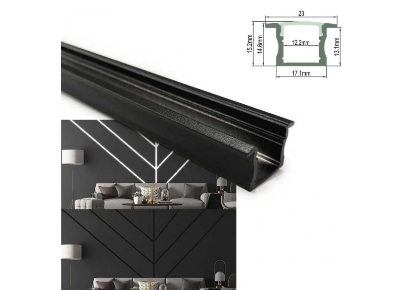 Profilé en aluminium noir encastrable 23x15mm (2 mètres) - BPERF23X15-N - Barcelona LED Profilé en aluminium noir encastrable 23x15mm (2 mètres) - BPERF23X15-N - Barcelona LED