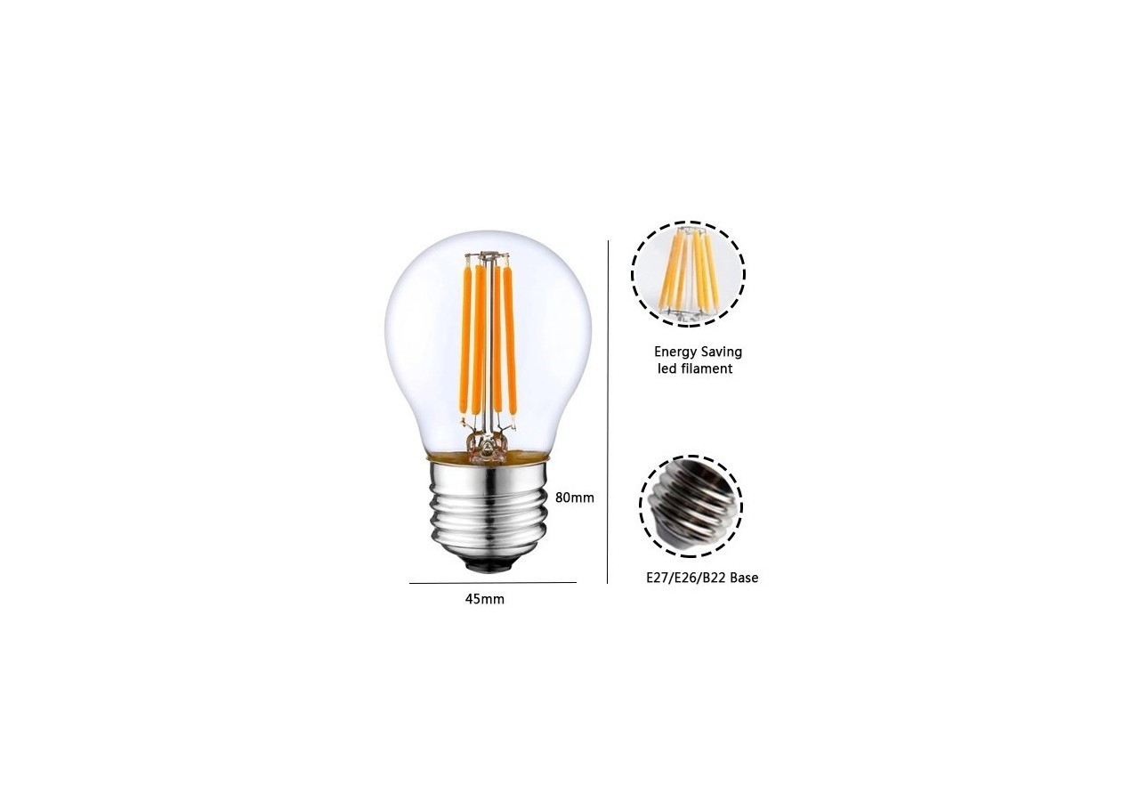 Ampoule LED sphérique à filament E27 5W G45 - B1316-E27-2-BN - Barcelona LED