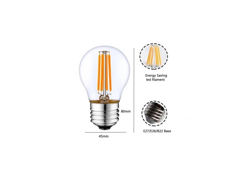 Ampoule LED sphérique à filament E27 5W G45 - B1316-E27-2-BN - Barcelona LED