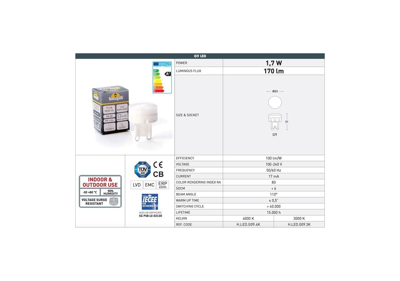 Applique extérieur Mamete Fumagalli G9 IP67 - 2A3.000.000.AXZ1R - Barcelona LED