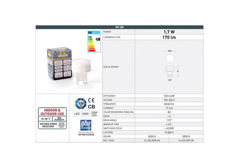 Applique extérieur Mamete Fumagalli G9 IP67 - 2A3.000.000.AXZ1R - Barcelona LED Applique extérieur Mamete Fumagalli G9 IP67 - 2A3.000.000.AXZ1R - Barcelona LED