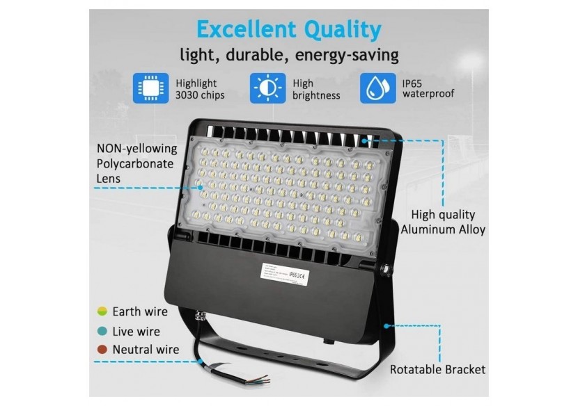 Projecteur LED asymétrique 200W 26000lm IP65 - B8221 - Barcelona LED Projecteur LED asymétrique 200W 26000lm IP65 - B8221 - Barcelona LED