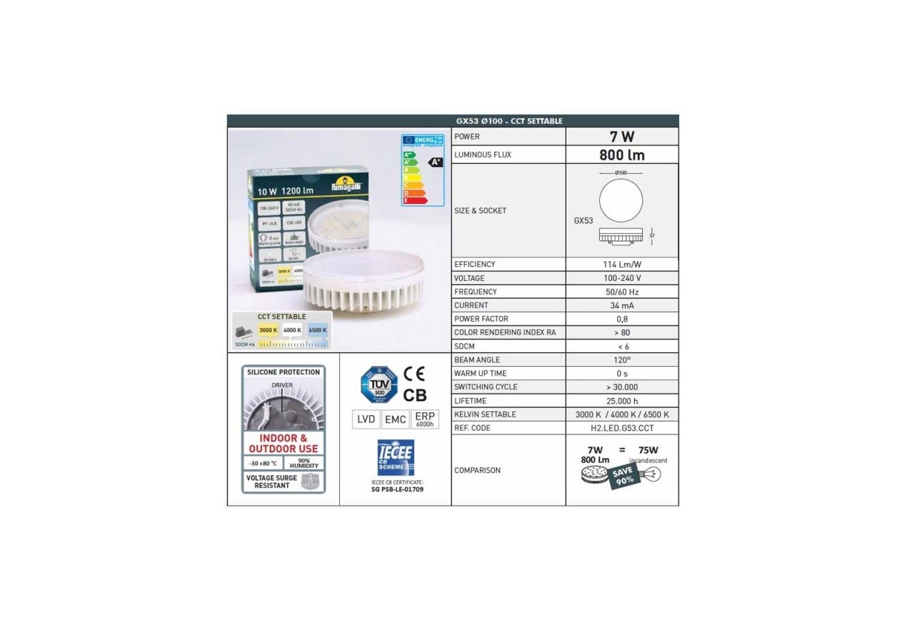 Plafonnier d'extérieur CCT "Livia 160" FUMAGALLI - 7W - GX53 - IP55 - 3A9.000.000.WXC1K - Barcelona LED