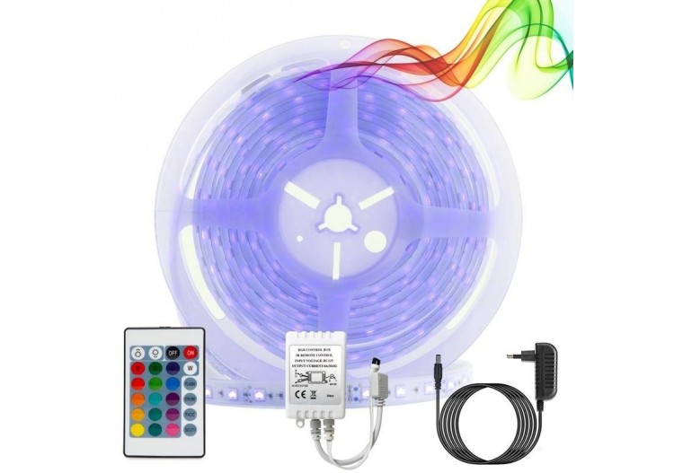 Kit ruban LED RGB de 5m avec alimentation, télécommande et contrôleur, compatible 12/24V - B1614-CONTROL - Barcelona LED