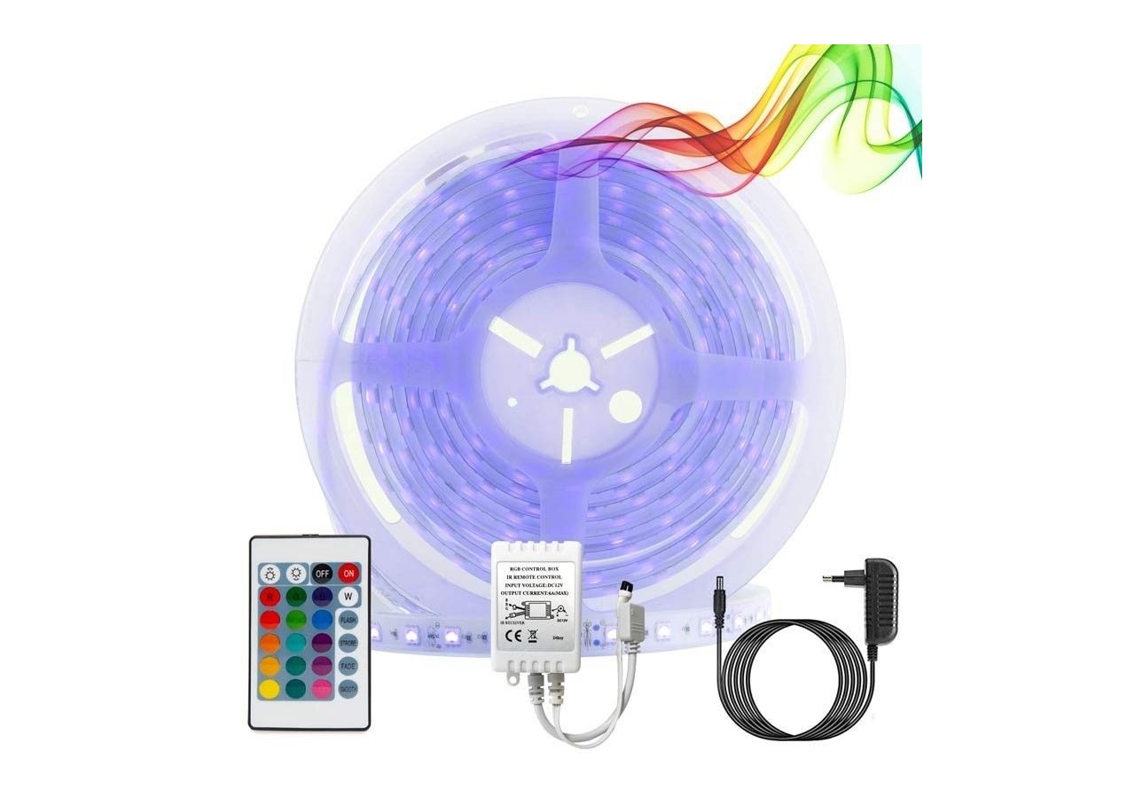 Kit ruban LED RGB de 5m avec alimentation, télécommande et contrôleur, compatible 12/24V - B1614-CONTROL - Barcelona LED
