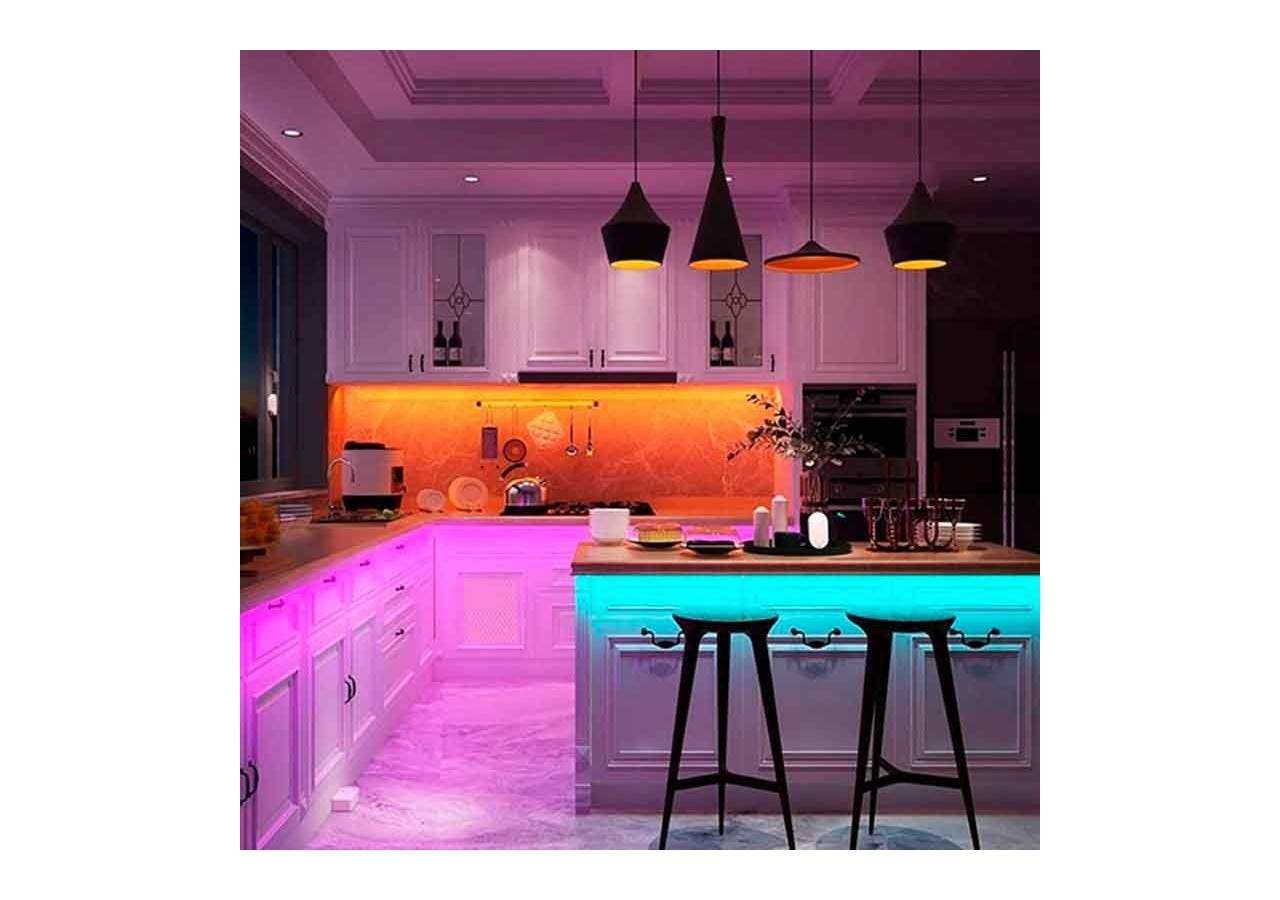 Kit ruban LED RGB de 5m avec alimentation, télécommande et contrôleur, compatible 12/24V - B1614-CONTROL - Barcelona LED