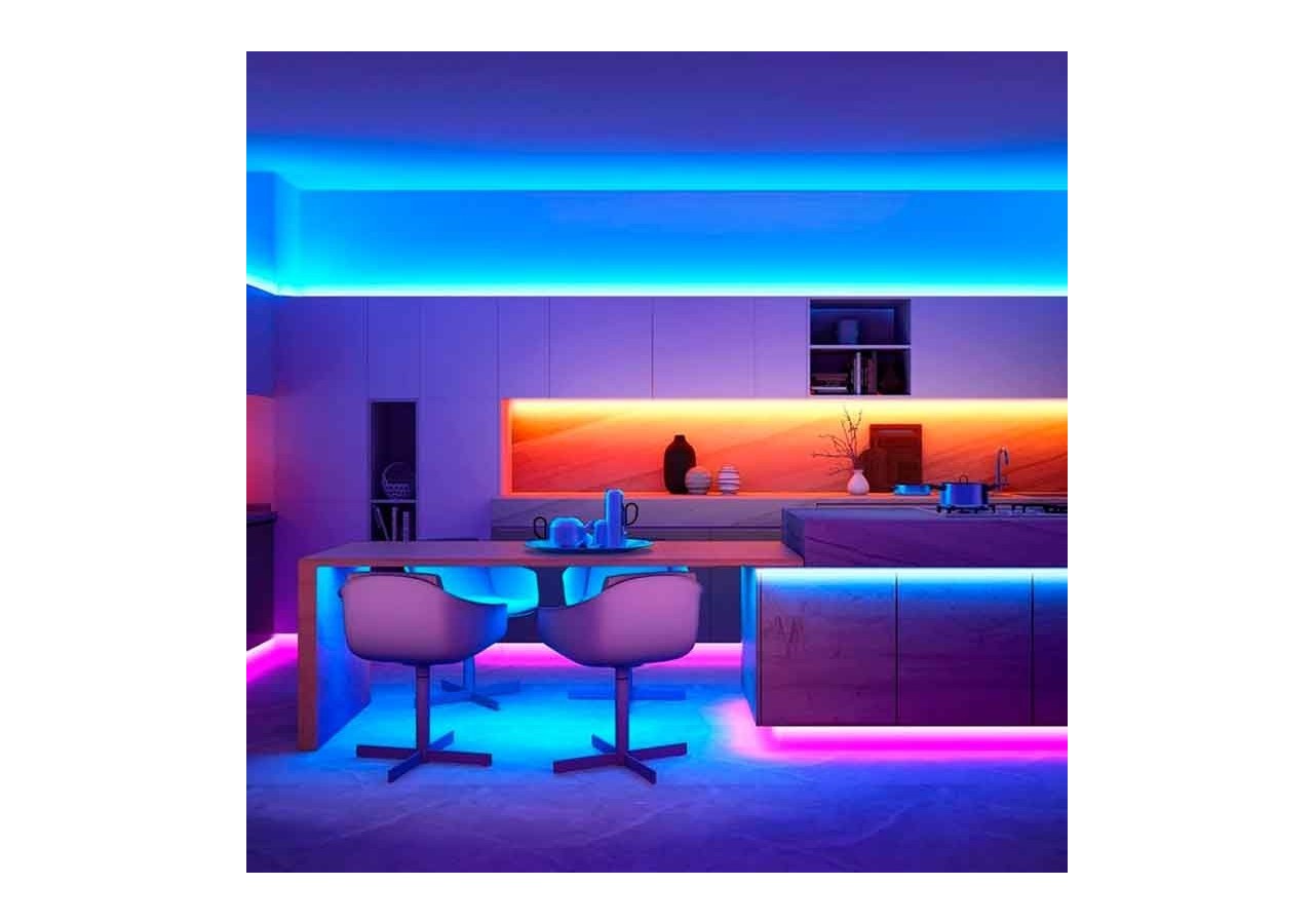 Kit ruban LED RGB de 5m avec alimentation, télécommande et contrôleur, compatible 12/24V - B1614-CONTROL - Barcelona LED