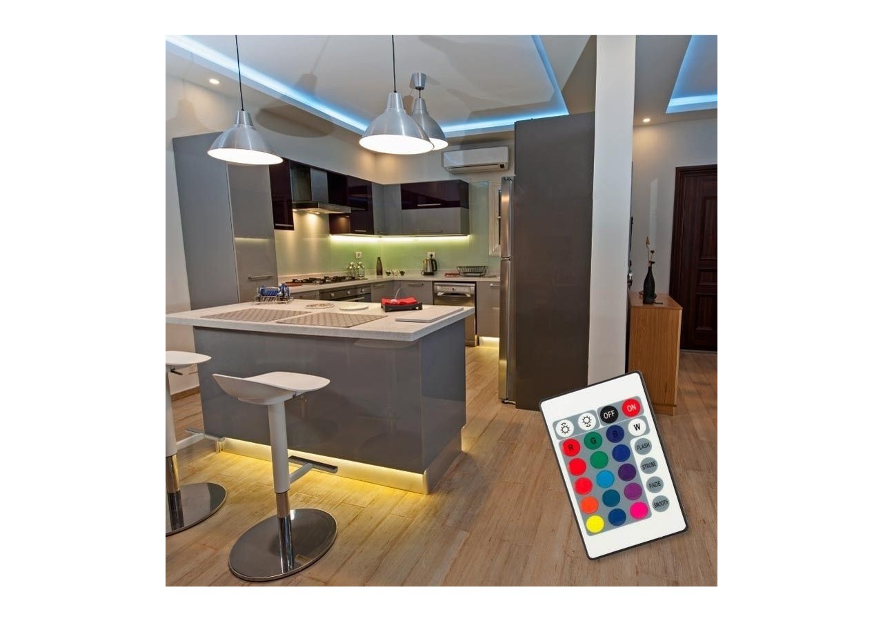 Kit ruban LED RGB de 5m avec alimentation, télécommande et contrôleur, compatible 12/24V - B1614-CONTROL - Barcelona LED