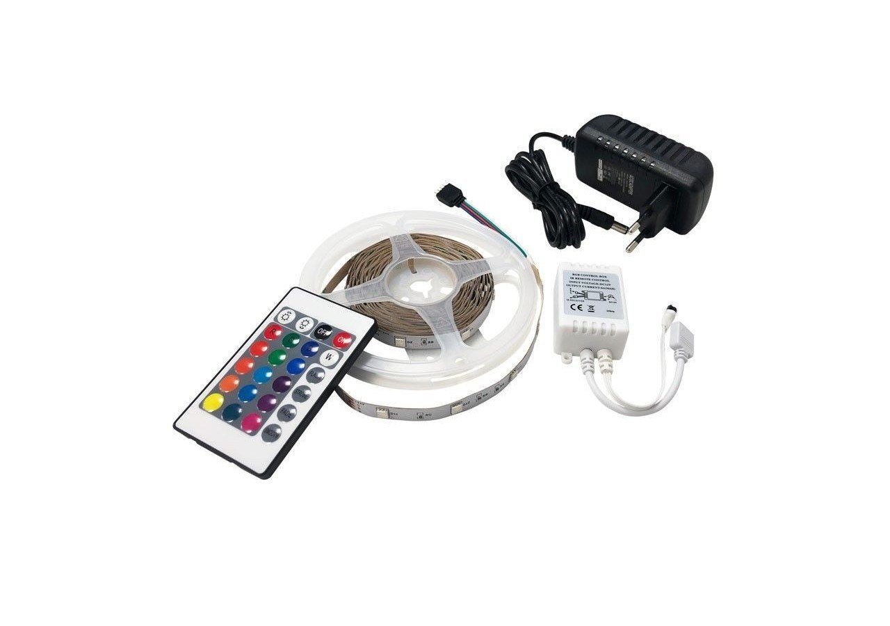 Kit ruban LED RGB de 5m avec alimentation, télécommande et contrôleur, compatible 12/24V - B1614-CONTROL - Barcelona LED