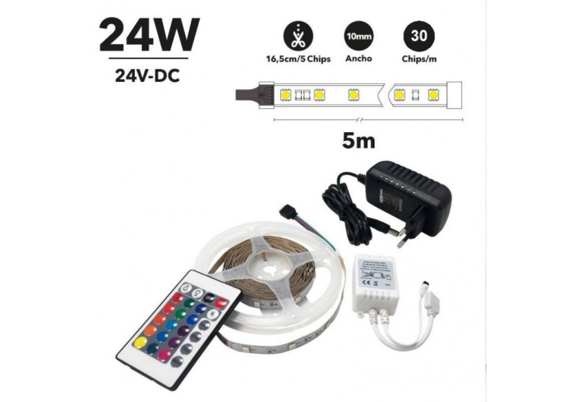 Kit ruban LED RGB de 5m avec alimentation, télécommande et contrôleur, compatible 12/24V - B1614-CONTROL - Barcelona LED Kit ruban LED RGB de 5m avec alimentation, télécommande et contrôleur, compatible 12/24V - B1614-CONTROL - Barcelona LED
