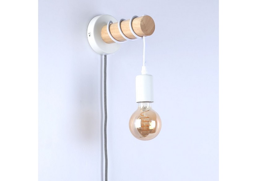 Lampe murale en bois avec interrupteur et prise "MILA" - LM135-EU-B - Barcelona LED