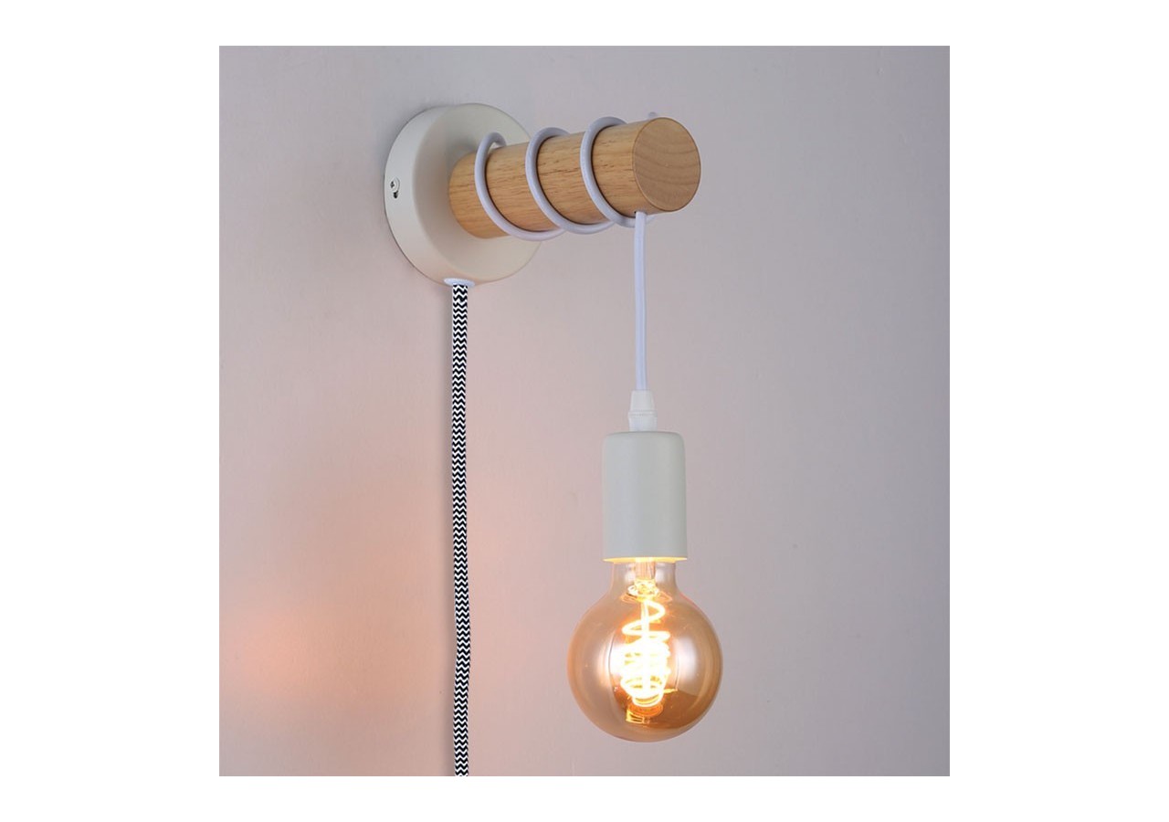 Lampe murale en bois avec interrupteur et prise "MILA" - LM135-EU-B - Barcelona LED