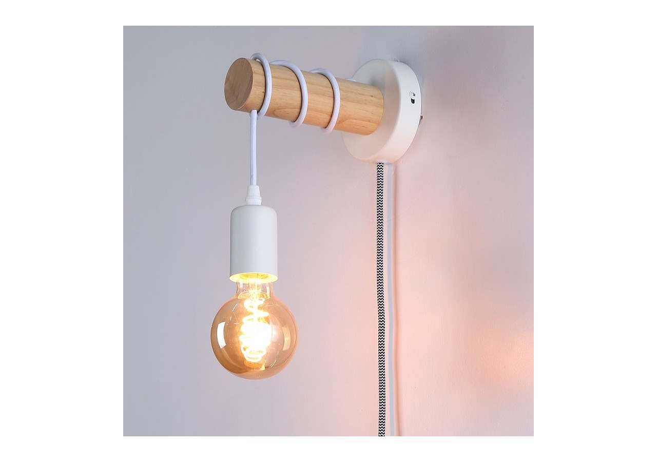 Lampe murale en bois avec interrupteur et prise "MILA" - LM135-EU-B - Barcelona LED