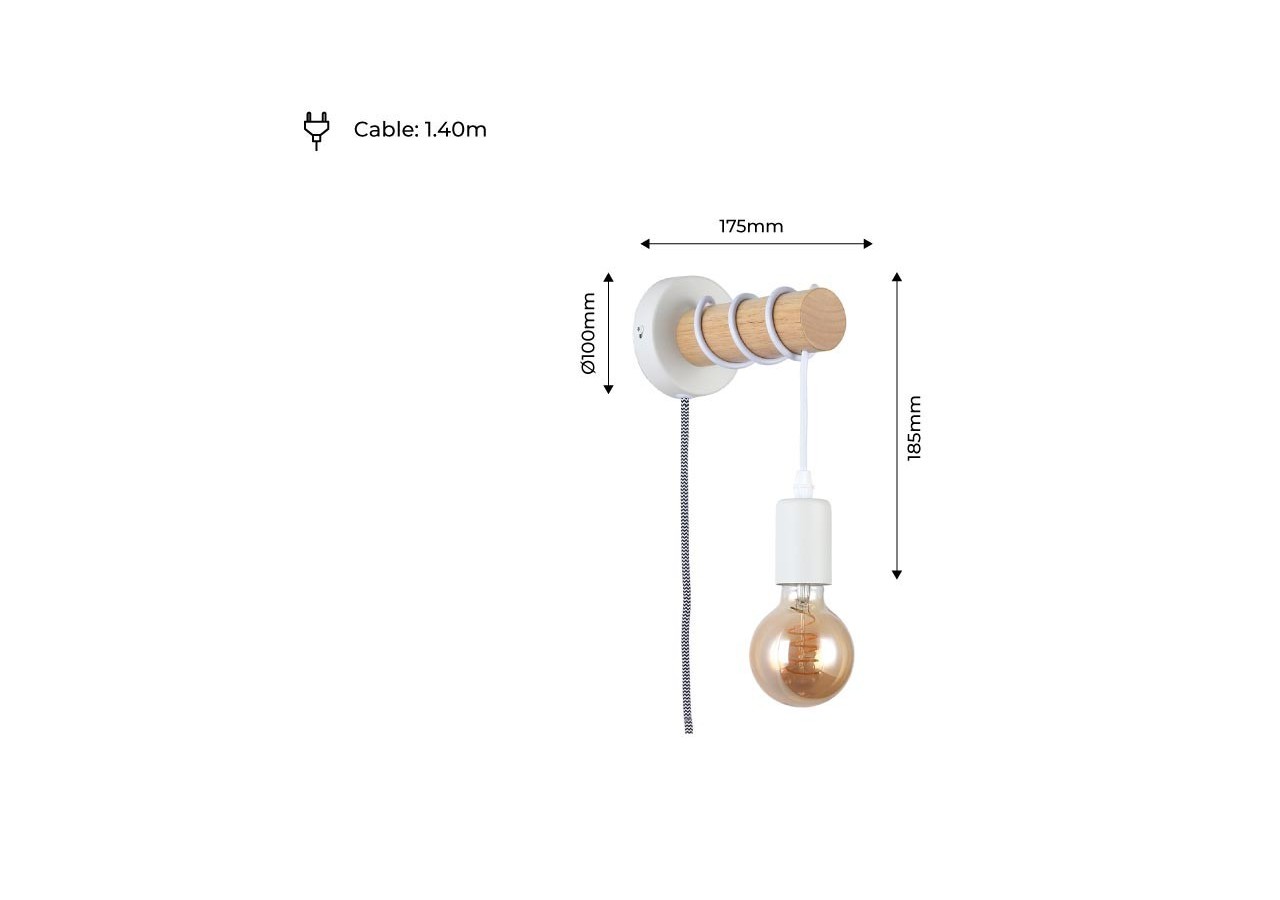 Lampe murale en bois avec interrupteur et prise "MILA" - LM135-EU-B - Barcelona LED