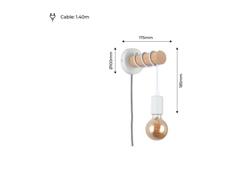 Lampe murale en bois avec interrupteur et prise "MILA" - LM135-EU-B - Barcelona LED