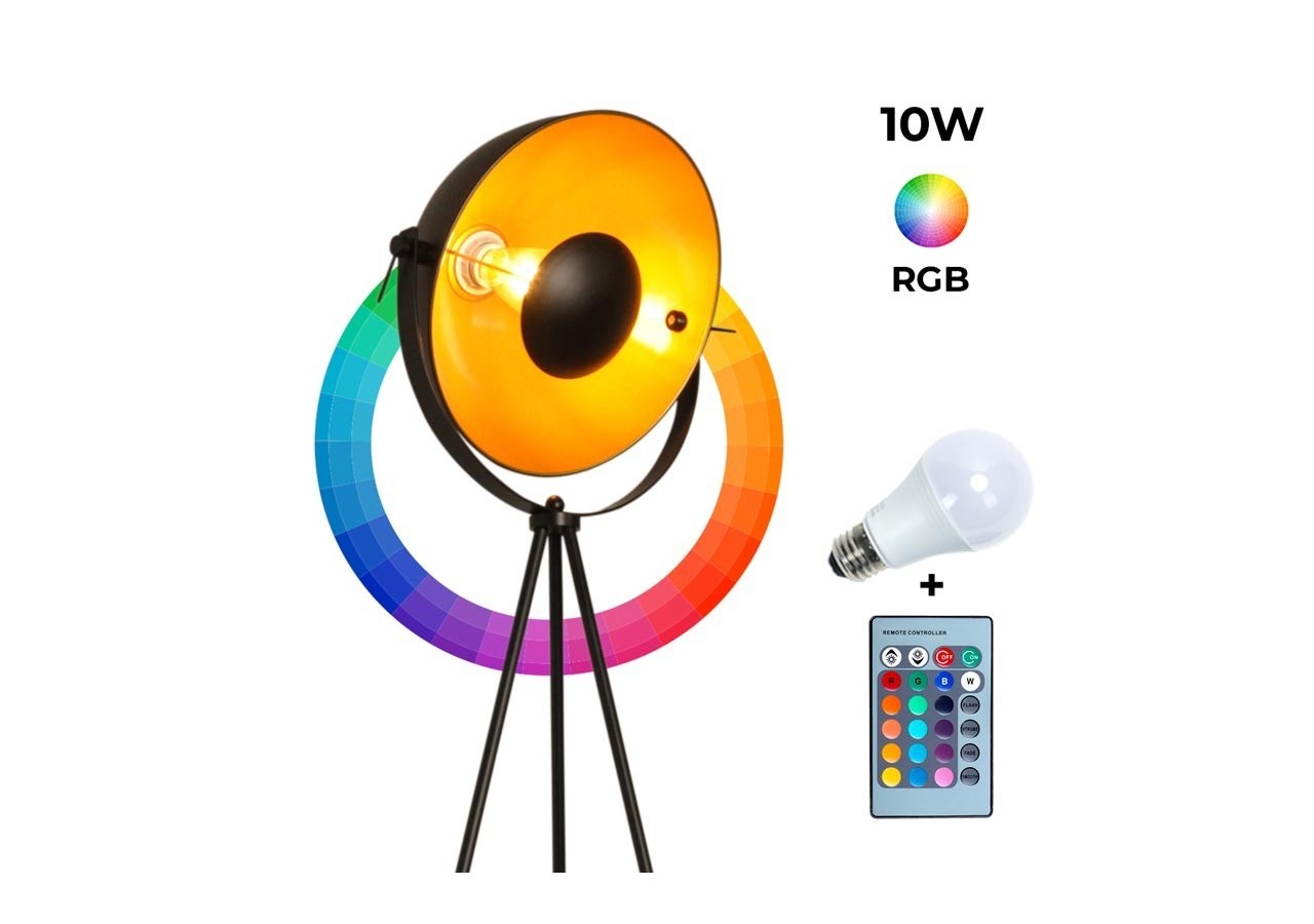 Lampadaire vintage avec trépied "Galilen" + Ampoule RGBW 10W et télécommande - LV428-RGB - Barcelona LED