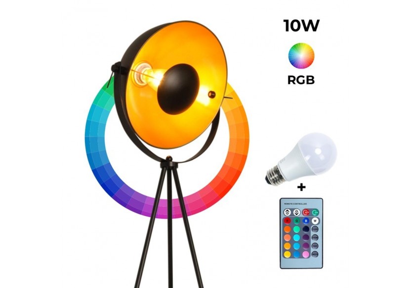 Lampadaire vintage avec trépied "Galilen" + Ampoule RGBW 10W et télécommande - LV428-RGB - Barcelona LED