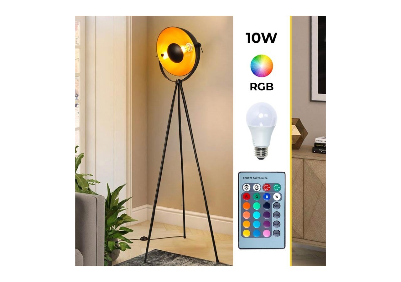 Lampadaire vintage avec trépied "Galilen" + Ampoule RGBW 10W et télécommande - LV428-RGB - Barcelona LED
