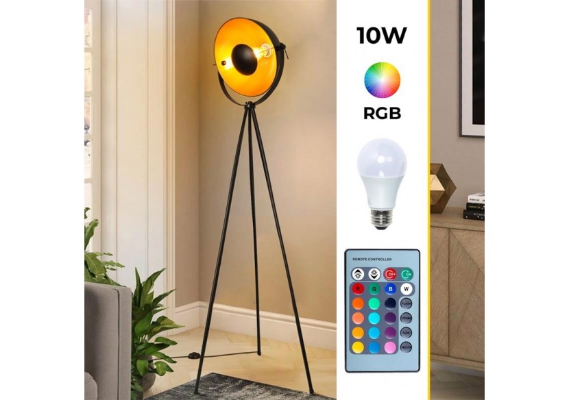 Lampadaire vintage avec trépied "Galilen" + Ampoule RGBW 10W et télécommande - LV428-RGB - Barcelona LED