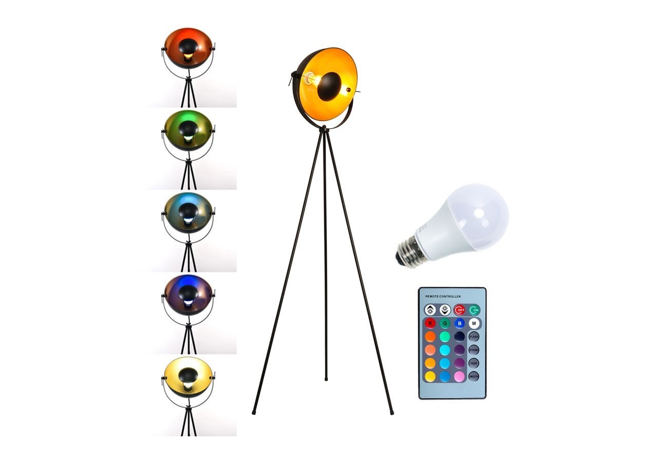 Lampadaire vintage avec trépied "Galilen" + Ampoule RGBW 10W et télécommande - LV428-RGB - Barcelona LED
