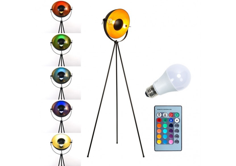 Lampadaire vintage avec trépied "Galilen" + Ampoule RGBW 10W et télécommande - LV428-RGB - Barcelona LED