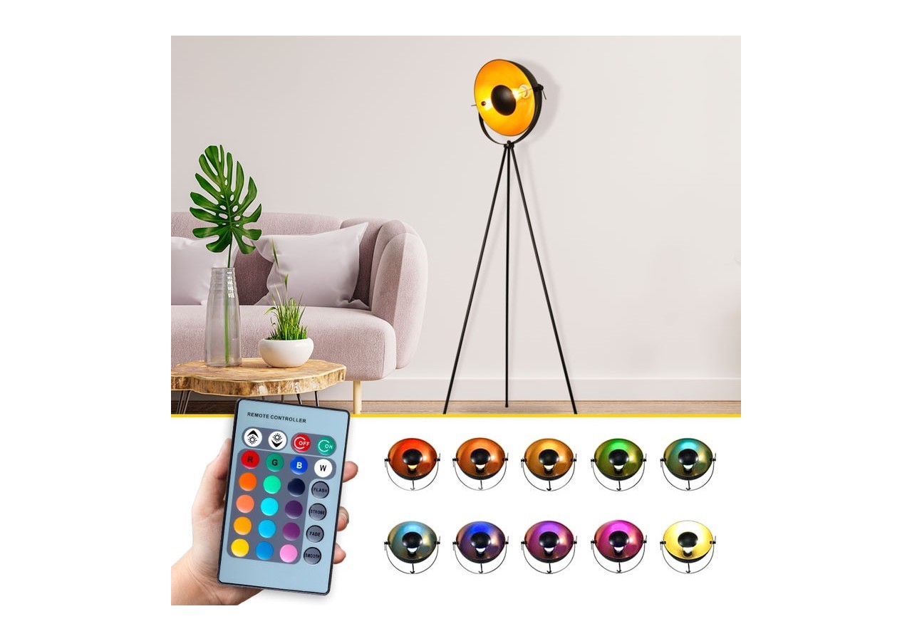 Lampadaire vintage avec trépied "Galilen" + Ampoule RGBW 10W et télécommande - LV428-RGB - Barcelona LED