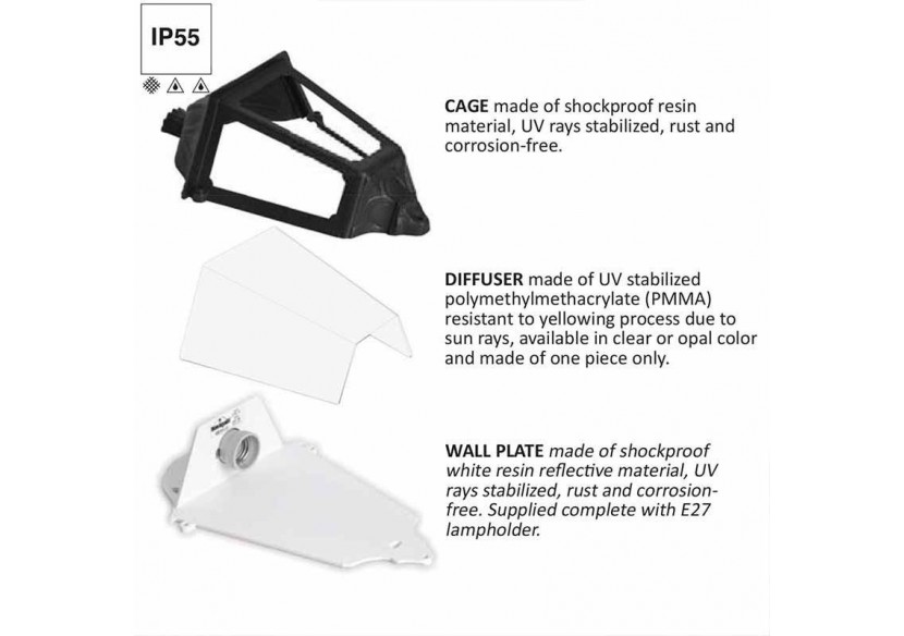 Demi-lanterne murale "Iesse" diffuseur opaque E27 IP55 - M22.000.000.WYE27 - Barcelona LED